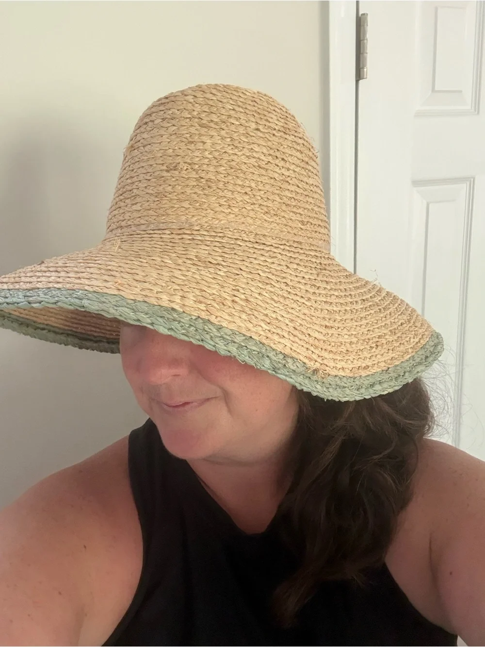 VIDA Natural Straw Hat with Sage Trim